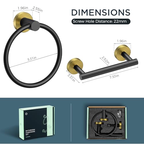 FORIOUS Toilet Paper Holder and Towel Ring Set, Bathroom Accessories Set - color: Matte Black & Brushed Gold