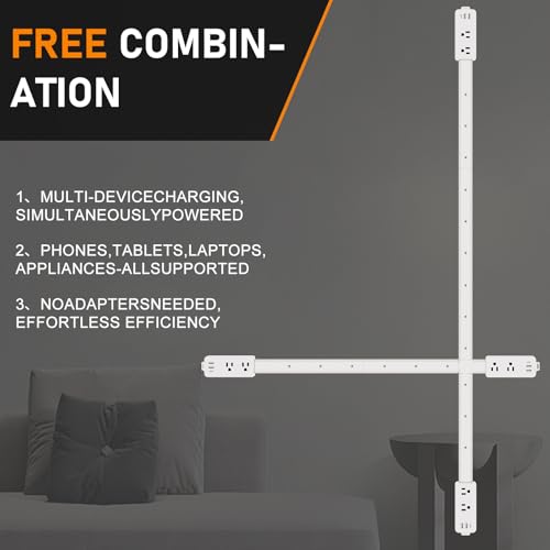 Outlet Extender Stick - Features 2 USB-A, USB-C and 2 AC Outlets, Adjustable Disassembly Extends 6"-35", 360° Access Hard-to-Reach Outlets, Wall Plug Power Socket Expander Nightstands, Sofa, Desks - color: Starlight White 2 Pack