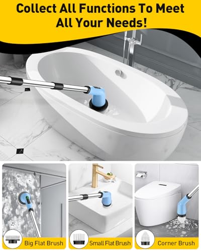 Electric Spin Scrubber for Bathroom, Shower Scrubber with Long Handle - color: Sky, size: 3 Brush Heads