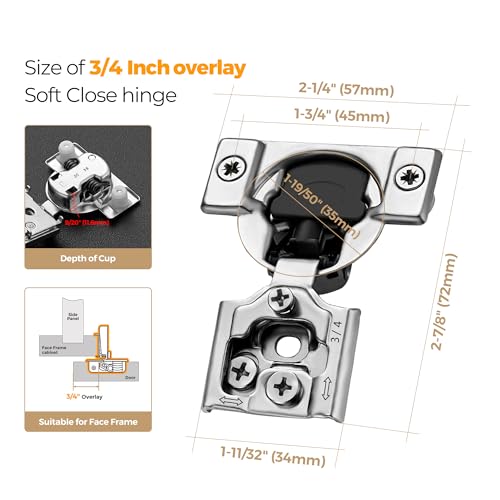 Ravinte 3/4 Inch Overlay Soft Close Hinge Kitchen Cabinet Hinges 50 Pack - size: 3/4 inch Overlay
