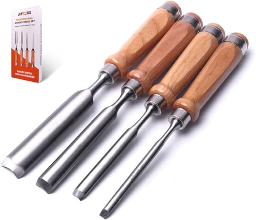 ATOPLEE 4 Pieces Wood Chisel Set for Woodworking, Professional Wood Chisel Tool Carpenter Gouge CR-V Steel Semi-Circular Edge Sharp Blade 8mm(5/16")/12mm(1/2")/18mm(3/4")/25mm(1") (Full Size-4PCS) - size: Semi-Circular-4 Piece Set (8mm/12mm/18mm/25mm)