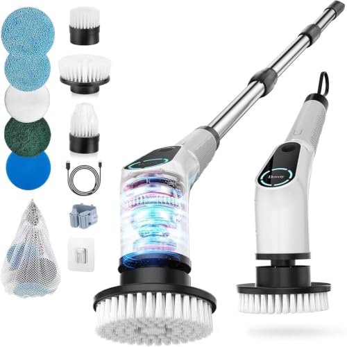 Dovety Electric Spin Scrubber, Extendable Handle, 8 Brush Heads-WH - color: White