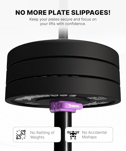 DMoose Fitness Barbell Clips 2 Inch (Pair) - Quick Release Olympic Barbell Clamps & Collars with Anti Slip TPR Grip for Secure Weightlifting and Powerlifting - Weight Clips for Bars at Home or Gym - color: Purple, style: Non Magnetic
