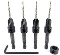 FTG USA #4 (7/64") Wood Countersink Drill Bit 4-Pc Set with 3/8" Depth Stop - size: #4, style: 4 Pc with Depth Stop