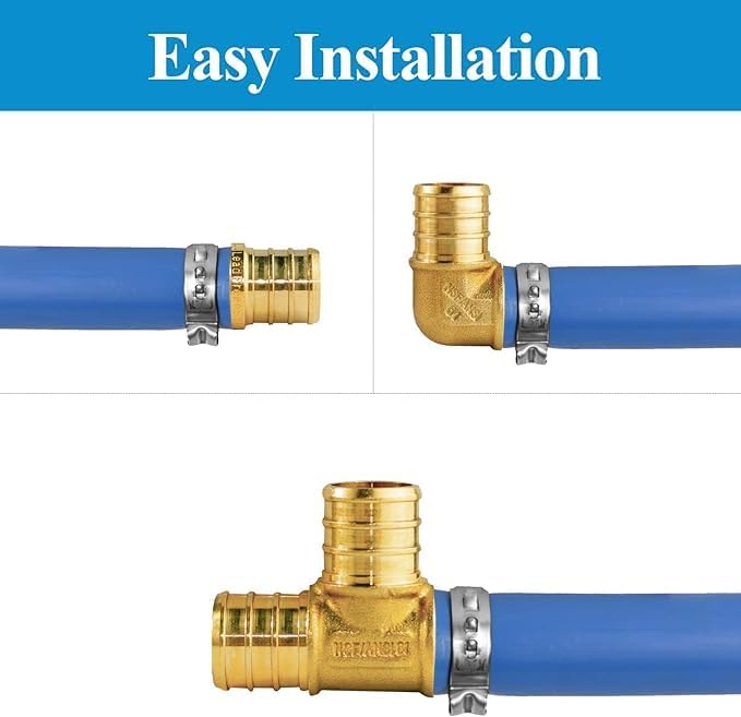 WiseWater 60 Pcs Pex Fittings, 3/4 inch T PEX Tee(20PCS) & 90 Degree Elbow & Straight Coupling, Brass Barb Crimp Pipe Fitting for Pex Pipe(Pack of 60), UPC Certified - size: ZH61902(3/4" PEX FITTINGS 60pk)