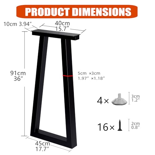 36 Inch Metal Bar Table Legs Set of 2 Black - size: H36" T1