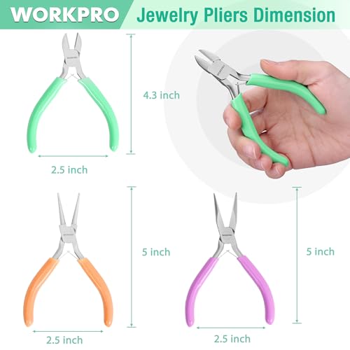 WORKPRO Jewelry Pliers Set, 3-Piece Mini Jewelry Tool Kit - color: Light Purple, Light Green, Orange