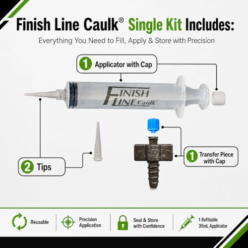 Precision Caulking Tool Kit – Syringe-Style Applicator with Small Replaceable Tips – Fine Detail Caulking, Small Cracks, Trim, and DIY Projects – Includes Filling System