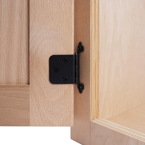 DecoBasics Free Swinging (Non Self-Closing) Overlay Cabinet Hinges Black – 50 Pack (25 Pairs) for Kitchen Cabinet Doors – Matte Black w/Matching Screws & Quiet Bumpers - color: Matte Black
