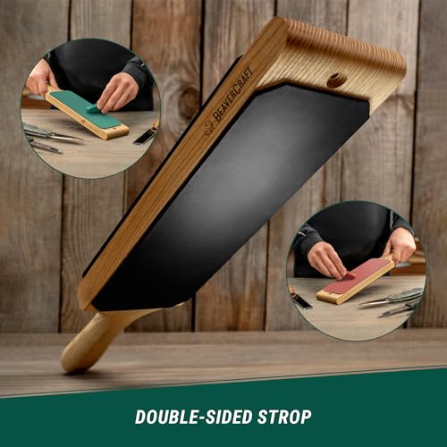 BeaverCraft Leather Strop Kit for Knife Sharpening 15.2" - Leather Knife Strop with Polishing Compound - Stropping Kit Double Sided LS1P1, Razor Sharpener for Knives, Chisels - eBook Guide Included