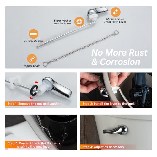 Joyrain Universal Front-Mount Toilet Replacement Kit, Toilet Flush Tank Rod with Stainless Steel Flapper Chain, Compatible with Most Front-Mount Toilets (Chrome (Brushed Nickel Rod), 1-Pack)