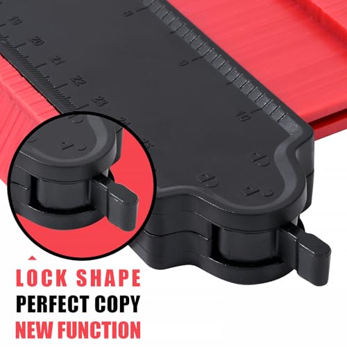 10" Contour Duplication Gauge，Adjustable Lock ，Precisely Copy Irregular Shape ，Irregular Welding Woodworking Tracing ， Must Have Tool for DIY Handyman, Construction 10 Inch,(RED)