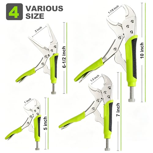 FASTPRO 4-Piece Locking Pliers Set with Heavy Duty Grip, Green - color: Green