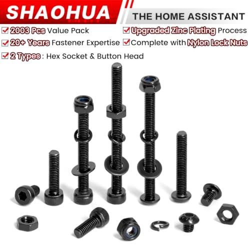 2002Pcs M4 Hex Socket & Button Head Bolts and Nuts with Nylon Nuts - size: K. M4