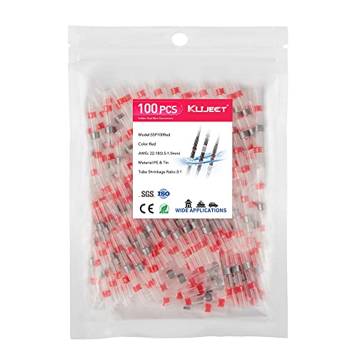 Kuject 100PCS Solder Seal Wire Connectors AWG 22-18, Red Solder Seal Heat Shrink Butt Connectors Terminals Solders Sleeve Waterproof Wire Splice Connector for Marine Automotive Boat Wire Joint - size: AWG 22-18 Red