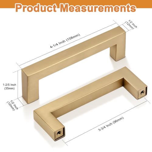 Probrico 10 Pack 3.75 Inch (96mm) Hole Center Champagne Bronze Cabinet Pulls Square Kitchen Cabinet Handles Dresser Drawer Pulls Stainless Steel Cupboard Dresser Handles - color: Champagne Bronze, size: hole center 3-3/4"