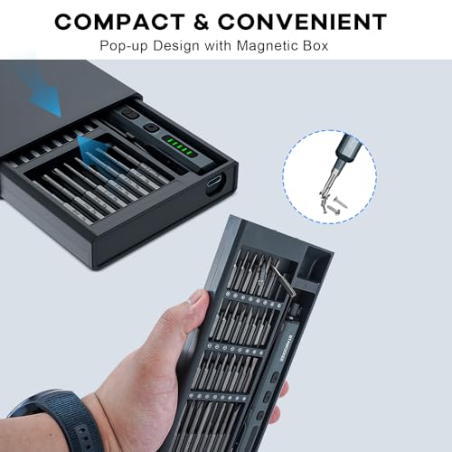 68 in 1 Mini Electric Screwdriver, Precision Electric Screwdriver Set with Magnetic Bits, Rechargeable Portable Screwdrivers - Cordless Power Repair Tool Kit for PCs and Electronics