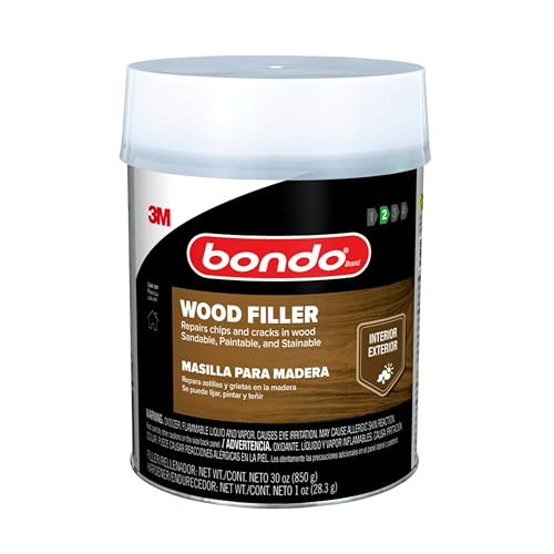 3M Bondo Wood Filler 30 oz (850.49 g) with Bondo Cream Hardner 0.5 oz (14g), Repairs Chips and Cracks in Wood, Sandable, Paintable, and Stainable (WF-QT-ES)