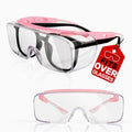 MORK&SUKY Safety Glasses Fit Over Prescription Eyeglasses, ANSI Z87 Certified,Anti-Fog Eye Protection for Men and Women. - color: Pink/White
