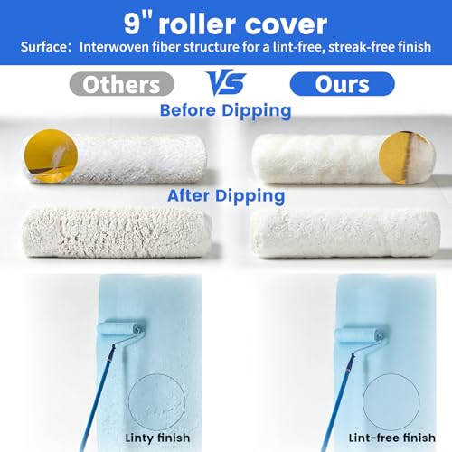 Paint Roller Kit with Long Paint Roller Extension Pole, 37 PCS Wall Painting Supplies with Paint Brushes for Walls, Superabsorbent 9-Inch & 4-Inch Paint Roller Covers, Wall Repair Paste - size: 4ins&9ins
