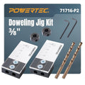 POWERTEC Dowel Jig Kit, Doweling Jig Kit 3/8", Dowel Jigs Woodworking, Laser Cut Witness Mark, with Depth Scale, Drill Guide Dowels, Cobalt M-35 Drill Bit & Split Ring Stop Collar 71716-P2 - style: 2PK 3/8" Doweling Jig Kit w/ Bit & Collar