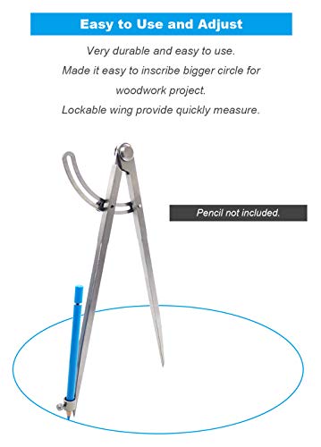 10 inch Professional Woodworking Compass with Pencil Holder Lockable Wing Divider for Carpenter Leather Work Compass Scribe, Geometry Drafting - size: 10 inch