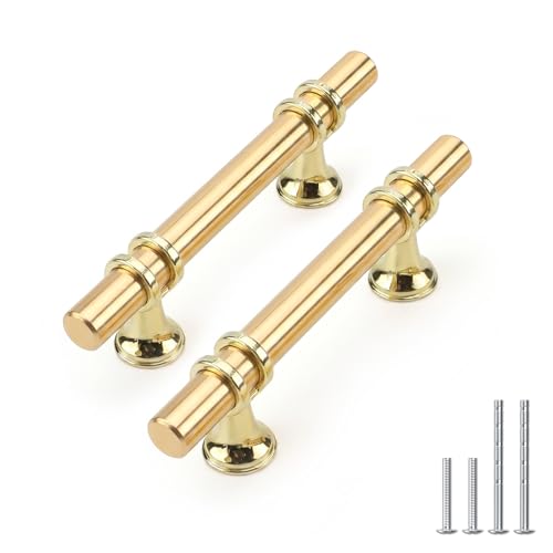 Rergy 10 Pack 3 Inch Hole Center Gold Handles for Cabinets Kitchen Pulls - color: Gold, size: 3in Hole Center(76mm)