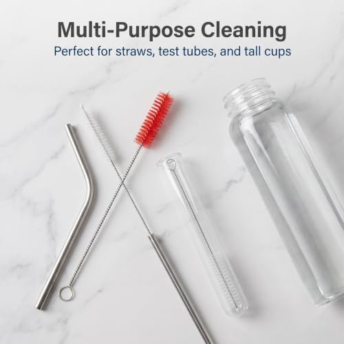 Straw Cleaner Brush, Reusable Metal Handles Straw Cleaner Brush Extra Long for Stanley Mug 40, 30, 20 oz, 10mm Wide for Sippy Cup, Water Bottle and Tubes - color: Clear+red