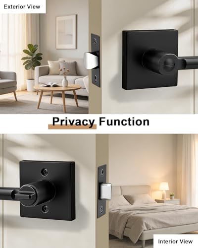 Probrico Interior Door Handles with Lock, Matte Black Privacy Levers for Bedroom Bathroom, Heavy Duty Square Reversible Lockset, 10 Pack - color: Matte Black