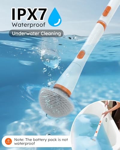 TUYU Electric Spin Scrubber,1500RPM Powerful Cleaning Brush for Home - color: White Orange