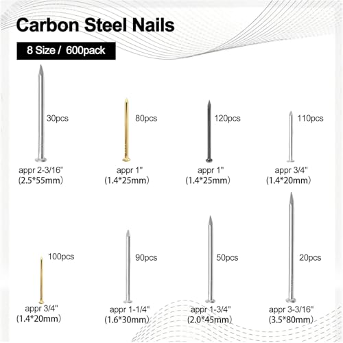 600pcs Galvanized Stell Nails, Nails Assortment Kit