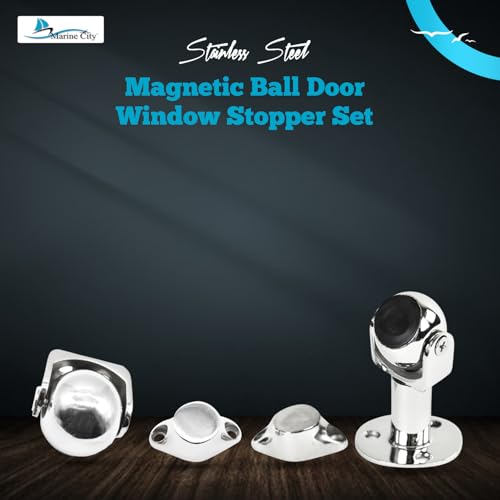 Marine City Magnetic Ball Door Window Stopper Set, 316 Stainless Steel, Corrosion-Resistant, Holds 4kg, Extendable 73mm-100mm, Ideal for Boats, Yachts, Ships