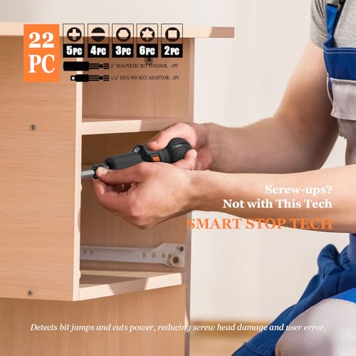 Electric Screwdriver, 5" Compact 400RPM Small Cordless Screwdriver