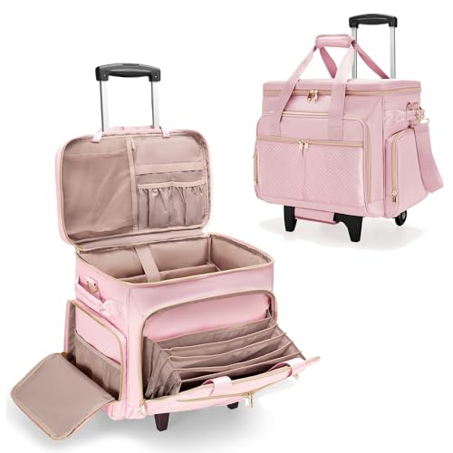 Rolling Teacher Bag with Wheels, Teacher Tote Bag Fits 15.6" Laptop - color: Pink