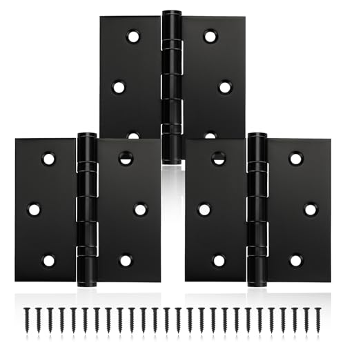 3 Pack Black Door Hinges 3 x 3 Inches, Stainless Steel Ball Bearing Hinges with Screws, Square Corner, Smooth and Quiet - size: 3x3inch - 3 Pack