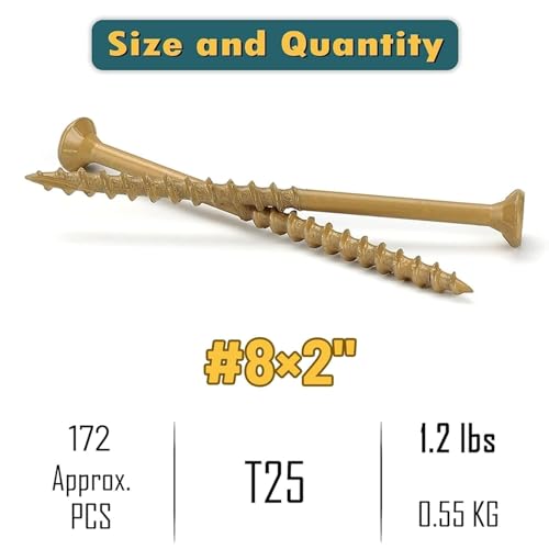 WELLOCKS #8 x 2 in Tan Deck Screws, 1.2 lbs with T25 Bit - size: #8×2", style: 1.2LBS Tan