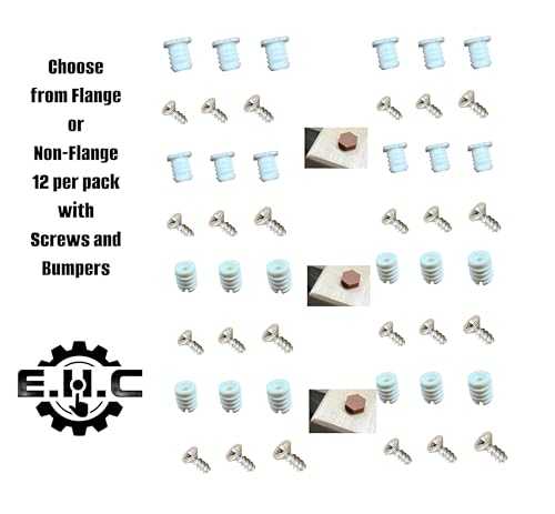 8mm Plastic Cabinet Hinge Dowel Inserts, Choose with Flanged or Non-Flanged Includes Screws and Bumpers/for Replacment and Repair of Cabinet Hinges 12 per Pack by E.H.C. (Flange) - style: Flange