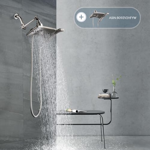 BRIGHT SHOWERS Brass Shower Arm Extender for Rain and Handheld Shower Head, 5 Inch Universal Shower Head Extension Arm, Height & Angle Adjustable, Brushed Nickel - color: Brushed Nickel, style: 5 Inch
