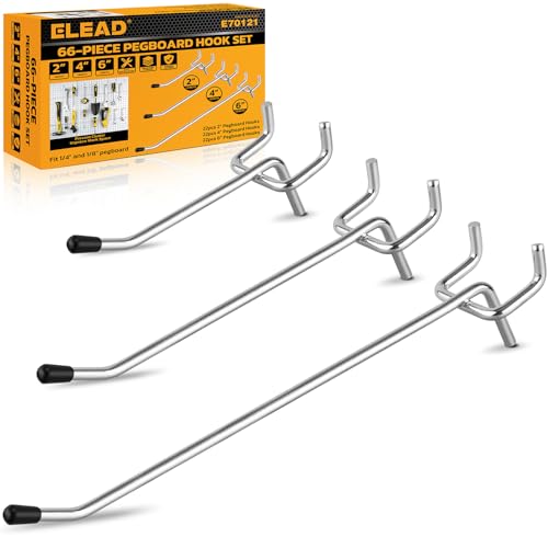 ELEAD 66-Piece 2/4/6 Inch Pegboard Hooks, Heavy Duty Peg Board Organizer Accessories, Peg Board Tool Hangers Fit for 1/4" and 1/8" Pegboard Hanging Tools Garage, Workshop, and Craft Storage - style: 66-Piece 2&4&6 Inch