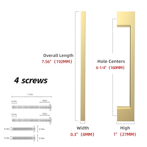 10 Pack 6-1/4 Inch(160mm) Cabinet Pulls Brushed Gold Kitchen Cabinet Handles Zinc Alloy Drawer Pulls Solid Cabinet Hardware - color: Brushed Gold, size: 6-1/4'' Hole Center(160mm)