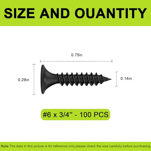 #6 x 3/4" Black Wood Screws, 100pcs Flat Head Phillips Self Tapping Screws - color: Black, size: #6-3/4" - 100PCS