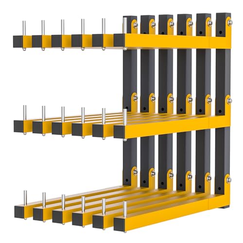 6 PACK Lumber Storage Rack Wall Mount Wood Organizer Storage Racks Heavy Duty Shelf Brackets with 9-Level System 1080 LB Sturdy Folding Garage Wall Shelving, Snowboard Rack for Indoor and Outdoor - color: Yellow, size: B– 6 Pack, 9-Tier