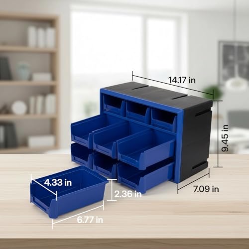Northsky 9-Drawer Plastic Storage Drawers, Small Parts Organizer, Stackable Teacher Toolbox for Hardware, Screws, Nuts & Bolts, Stickers, Beads, Building Bricks, Garage Storage，14.17 × 7.09 × 9.45 - size: 9 Drawer & Blue
