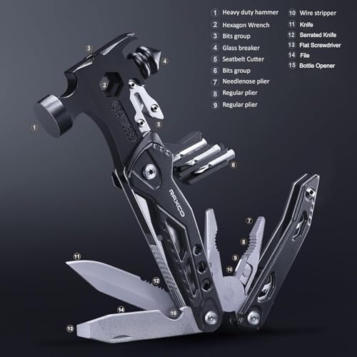 RAXCO 17-in-1 Multi-Tool Claw Hammer Pliers, Rigid Pouch - style: Multitool Hammer