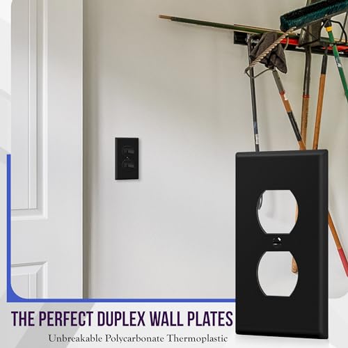 ENERLITES Duplex Receptacle Outlet Wall Plate, Size 1-Gang 4.50" x 2.76", Unbreakable Polycarbonate Thermoplastic, 8821-BK, Black - color: Black, size: Standard Size