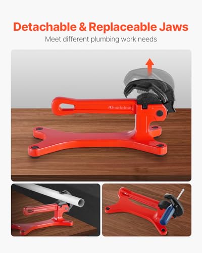 VEVOR Portable Pipe Vise, Lightweight Aluminum Pipe Clamp for 1/8" to 1-1/2" Pipe, Quick Grab Self-Adjusting Wrench for Pipe Cutting, Threading, Clamping, Ideal for Plumbing Repair