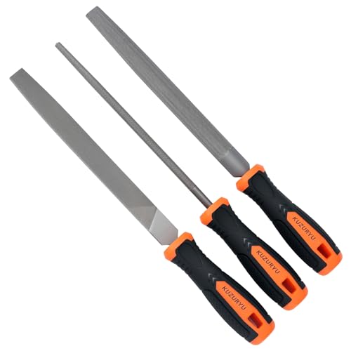 KUZURYU 3-Piece File Set for Metal | Includes Flat/Half-Round/Round | T12 High Carbon Steel Files | 8" Rasp Kit for Home Repair, Workshop & Industrial Use - size: Metal File - 3 pcs
