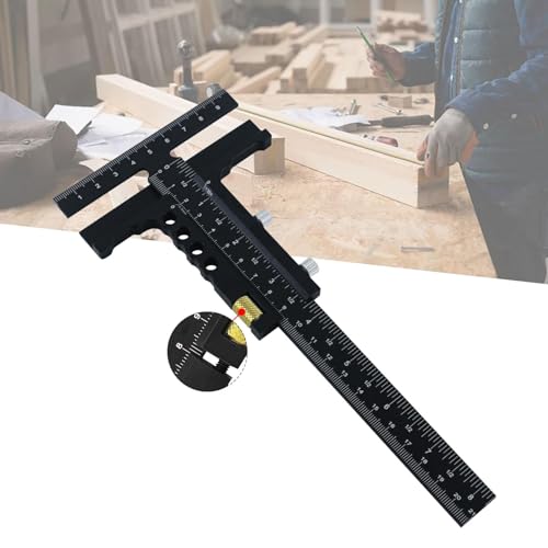 T Shaped Wood Workings Scriber for Carpenter Layout and Measuring, Precision Woodworking Ruler Scribing Tool, Black Accessories Slide Ruler Marking Measuring Gauge, with Fine Tuning