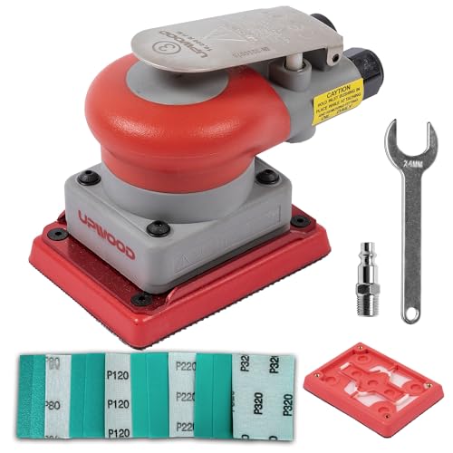 Pneumatic random orbital sander 3 x 4-inch light weight palm sander 1/8" (3 mm) diameter orbit 10000 RPM with extra backing pad 12pcs sandpaper - style: 3x4in Non-Vacuum