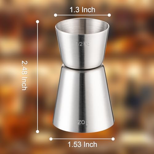 Briout 2Pc Double Cocktail Jigger for Bartending,1OZ 1/2OZ,Flat Edge Silver - color: Frosted Silver, size: Flat Edge-0.5oz/1oz-2PC